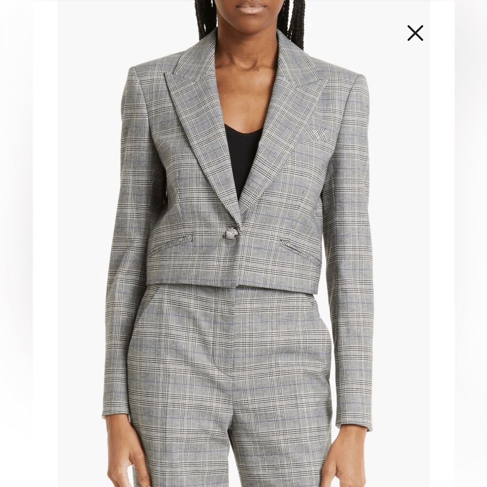 Veronica Beard | Fabiola Plaid Crop Blazer Size 8 Grey Blue Single Button Jacket